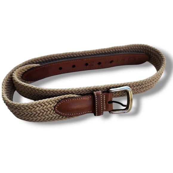 Trafalgar Womens Size XL Leather Belt Saddle Tan Woven Brass Buckle 31-34.5" - Picture 1 of 7